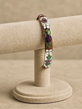 Floral Enamel Cloisonné Hinged Bangle Bracelet